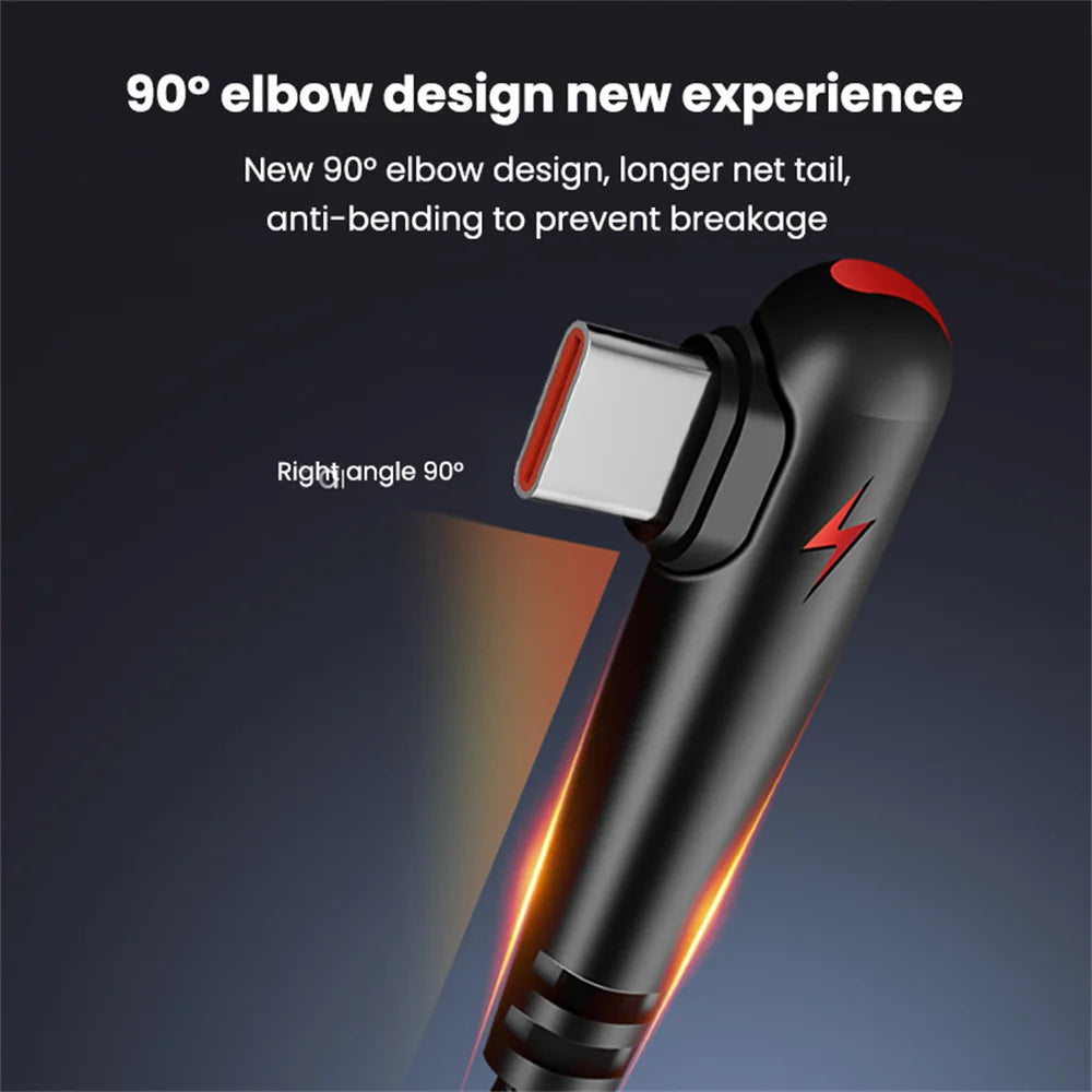 120W USB Type C Cable 90 Degree Elbow Fast Charging Phone Charger Data Cord For Samsung Xiaomi Huawei Quick Charge USB C Cable