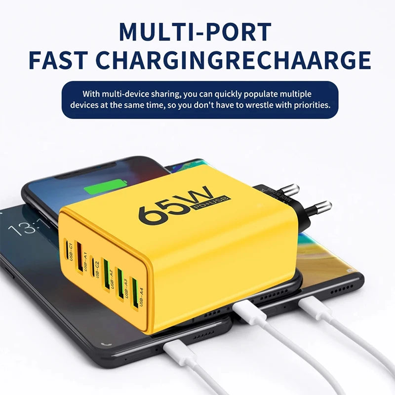 USB Type C Charger 6 Ports PD Fast Charging Wall Charger for iPhone 15 14 Pro Max Samsung Xiaomi Huawei Mobile Phone Charger