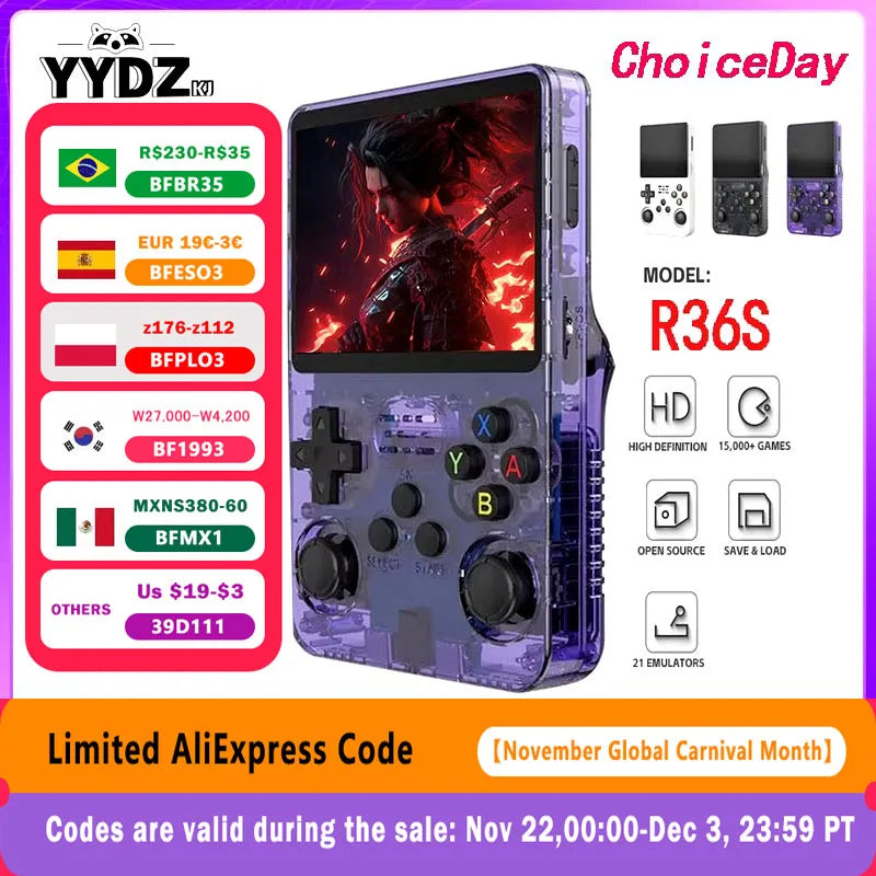 Open Source R36S Retro Handheld Video Game Console Linux System 3.5 Inch IPS Screen Portable Pocket Video Player 64GB Games