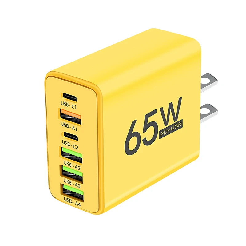 USB Type C Charger 6 Ports PD Fast Charging Wall Charger for iPhone 15 14 Pro Max Samsung Xiaomi Huawei Mobile Phone Charger
