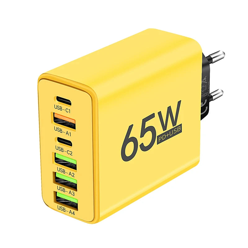 USB Type C Charger 6 Ports PD Fast Charging Wall Charger for iPhone 15 14 Pro Max Samsung Xiaomi Huawei Mobile Phone Charger