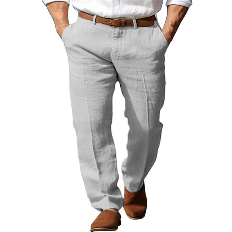Men's Formal Linen Straight Pure Color Comfort Breathable Vacation Trousers