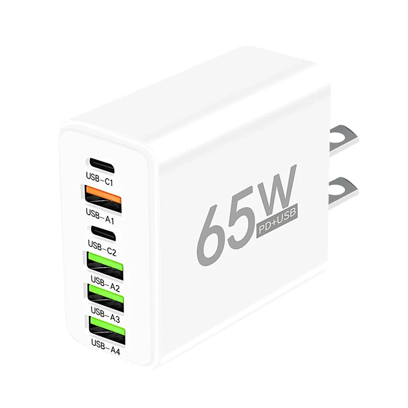 USB Type C Charger 6 Ports PD Fast Charging Wall Charger for iPhone 15 14 Pro Max Samsung Xiaomi Huawei Mobile Phone Charger