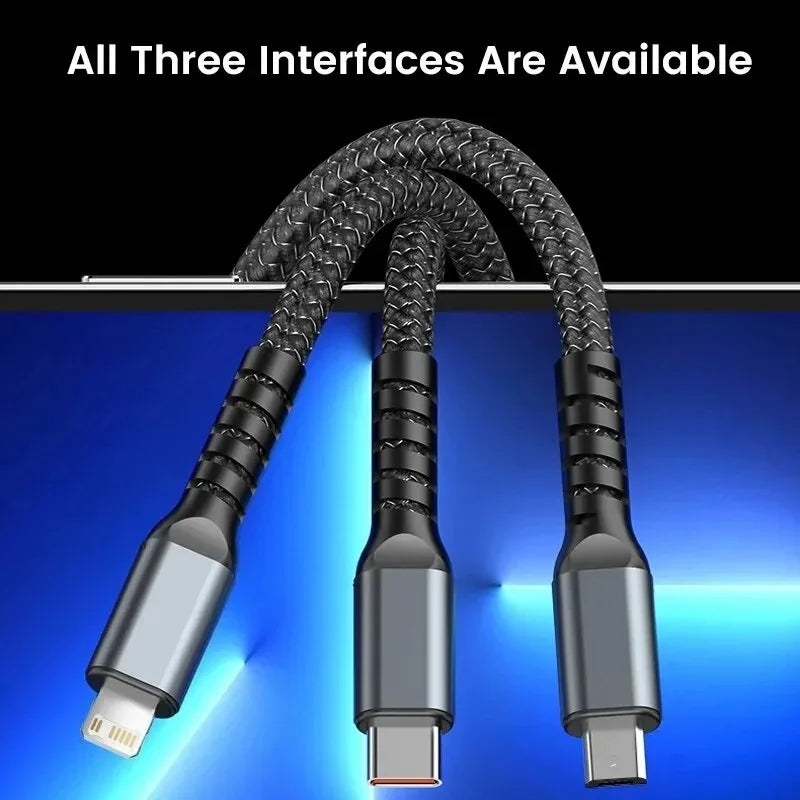 3 in 1 100W Fast Charging Cable USB Type C Cable For iPhone Realme Samsung Huawei 50 pro Micro Usb C Charger Charging Cable Wire