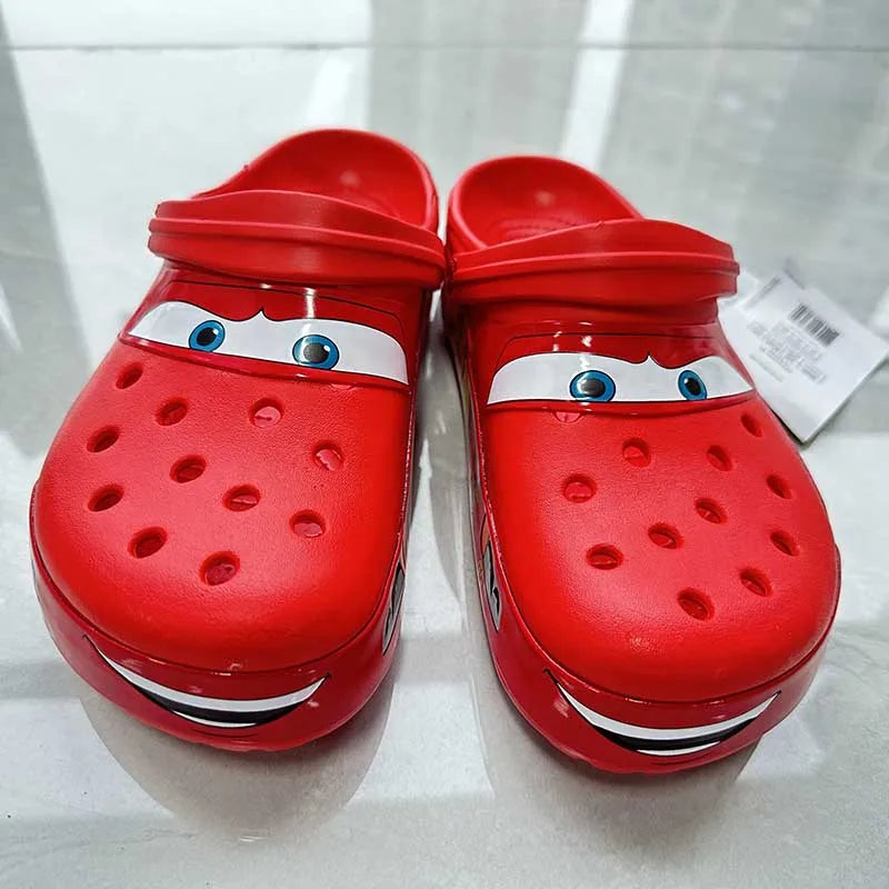Cartoon Disney Pixar Lightninged Mcqueens Solid Waterproof Slippers Outdoor Sandals Casual Breathable Ankle-wrap EVA Shoes Gift