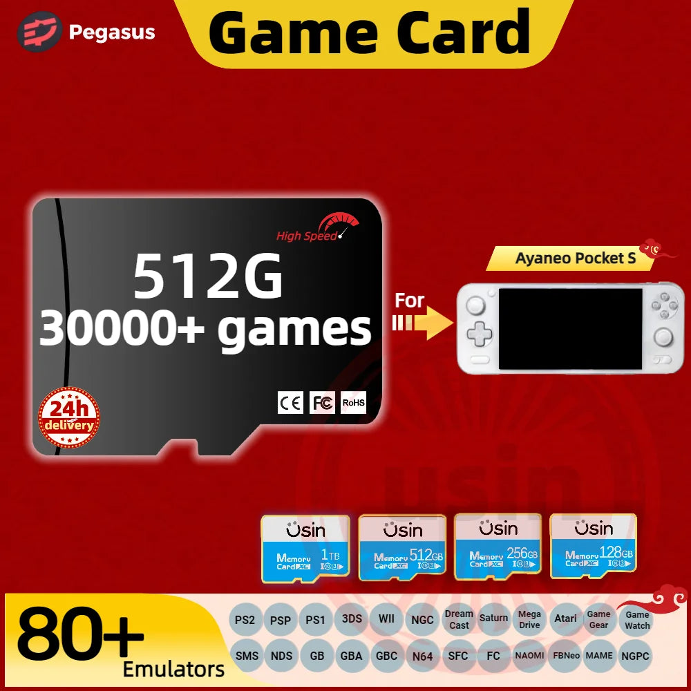 Game Card For Ayaneo Pocket S Memory TF Retro Games PS2 PSP PS1 3DS Android Handheld Gaming Console Gaming SD Card Pegasus G