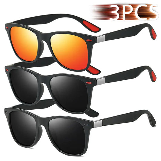 3 Pieces Fashion Unisex Vintage Square Sunglasses For Men Women Driving Fishing Luxury Brand Designer Sun Glasses UV400 Eyewear