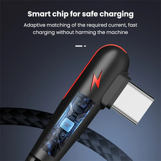 120W USB Type C Cable 90 Degree Elbow Fast Charging Phone Charger Data Cord For Samsung Xiaomi Huawei Quick Charge USB C Cable
