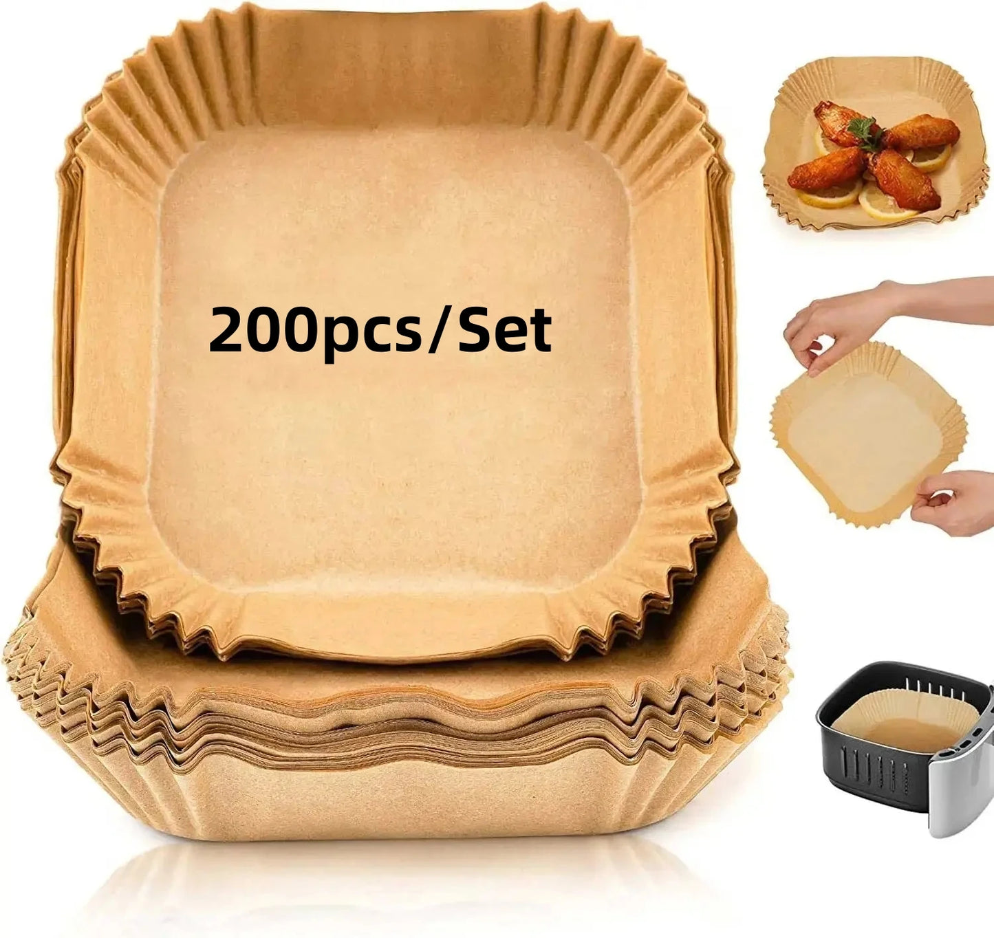 50/100/200pcs Disposable Air Fryer Paper Round/Square Special Paper Food Silicon Oil Paper Air Fryer Liners Baking Paper