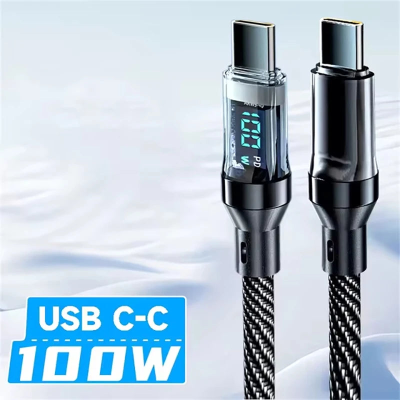120W USB Type C Cable Fast Charging Cable For Xiaomi Redmi LED Display Phone Data Cord For Samsung Huawei Honor OPPO 1M 2M