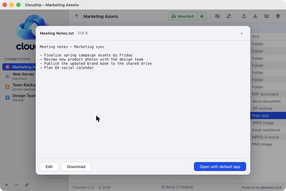Previewing a text file