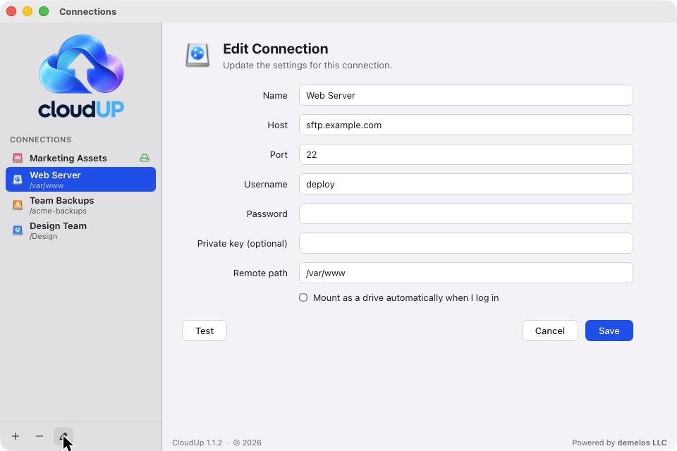 Editing an SFTP connection